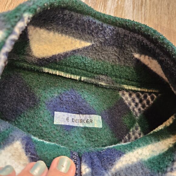 Vtg Aztec Southwestern Jacket Size XL Blue Green Full Zip Fleece Artsy Western - Picture 5 of 7